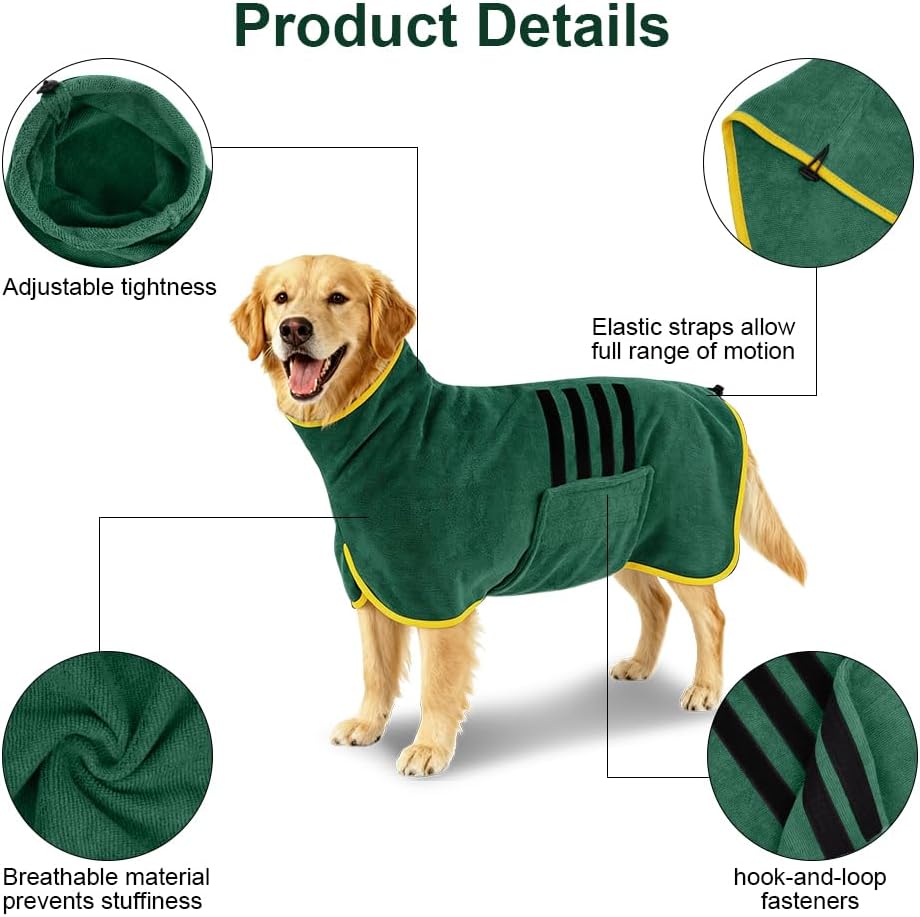 Hundebademantel aus Mikrofaser, Bademantel für Hunde mit Klettverschluss und Verstellbarem Schrumpfb