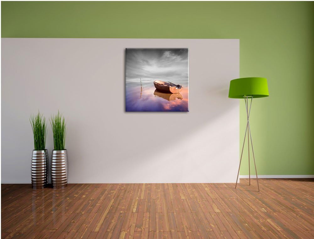 Pixxprint Einsames Boot auf See als Leinwandbild Quadratisch/Grösse: 70x70 / Wandbild/Kunstdruck/fer