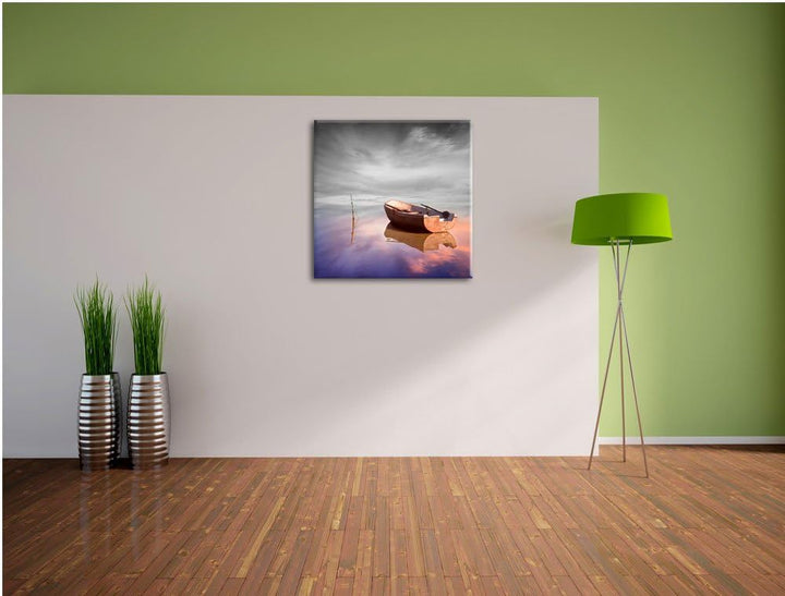 Pixxprint Einsames Boot auf See als Leinwandbild Quadratisch/Grösse: 70x70 / Wandbild/Kunstdruck/fer