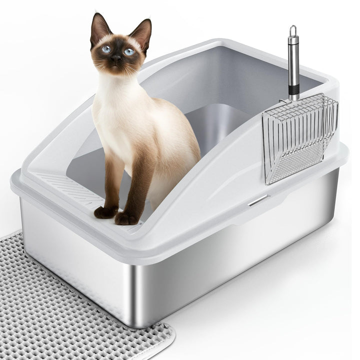 FURTIME Katzenklo Edelstahl XXL, Katzentoilette 28 L Grosse Kapazität, Auslaufsicher und Gegen Versc