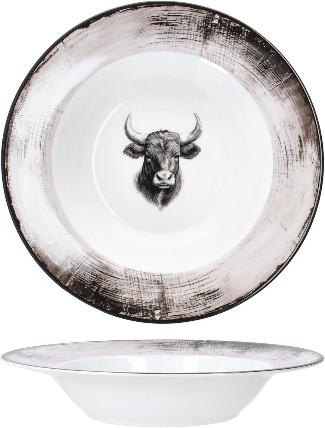 MamboCat 6er Set Toro Suppenteller I 200ml I weiss-rosa Porzellan-Teller mit Kuh Motiv für 6 Persone