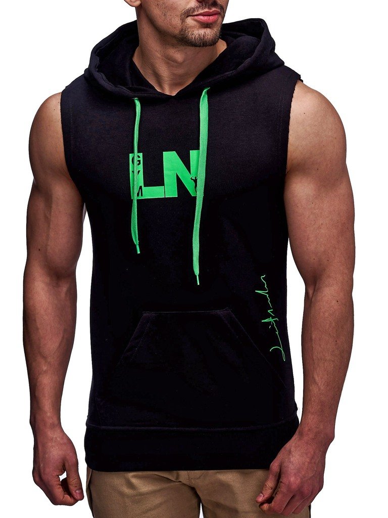 Leif Nelson Gym Herren Fitness T-Shirt Weste Trainingsshirt LN06260 XL Schwarz-gruen, XL Schwarz-gru
