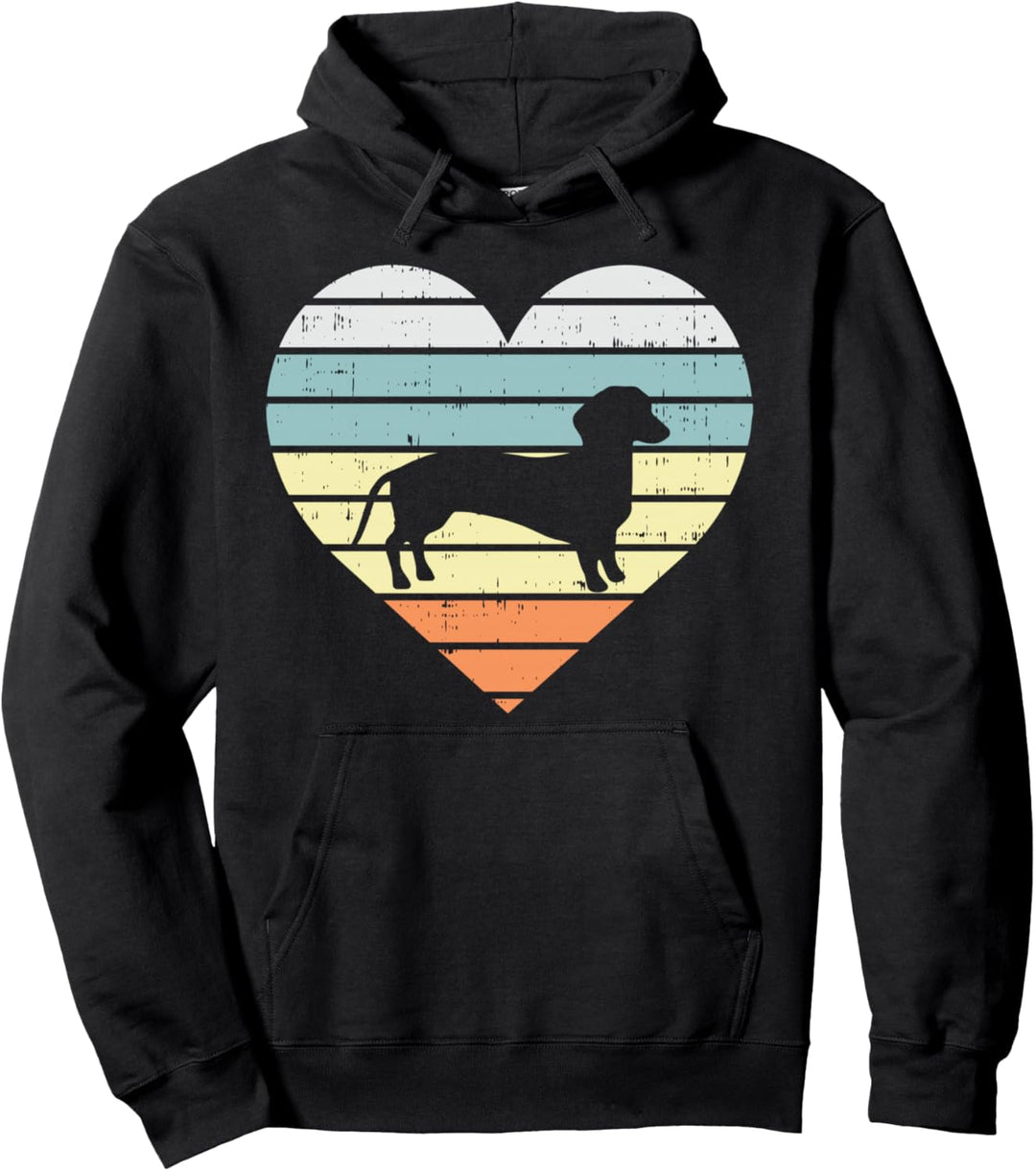 Dachshund Heart Sunset Retro Weiner Dog Animal Pet Gift Pullover Hoodie