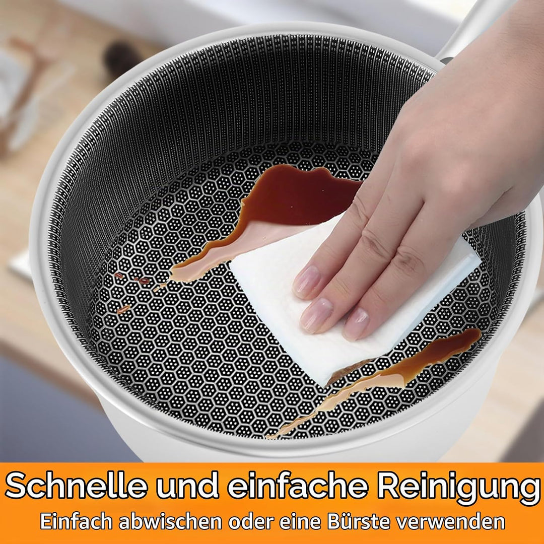 Stielkasserolle,Waben Antihaft Pfanne 18 cm Edelstahl mit Ergonomischem Griff,Antihaftbeschichtete K