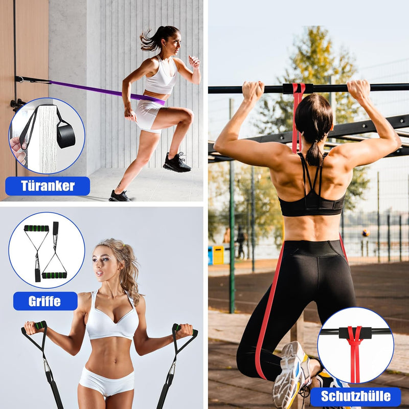 Fokky Resistance Bands Set mit 4 Widerstandsstufen, Fitnessbänder mit Türanker, Griffen, Schutzhülle