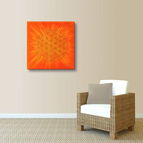 Wandbild Blume des Lebens in Gold "Sonne" - Grösse 50cm x 50cm - Handgemalt mit Acrylfarbe auf Leinw