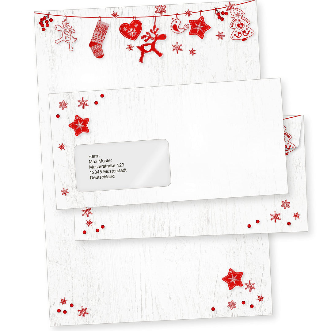 Julfest 250 Sets Weihnachtsbriefpapier mit Fensterumschlag, Briefpapier Weihnachten A4 mit Umschlag
