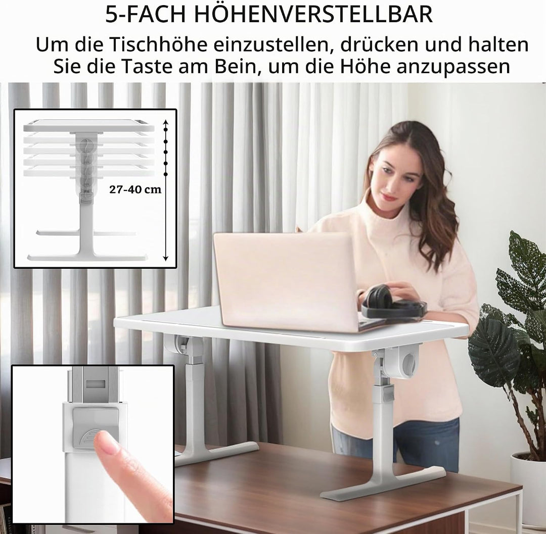 Soontrans Laptoptisch 60 x 40 cm, Laptop Tisch mit Schublade, Höhenverstellbar, Winkelverstellbar, K