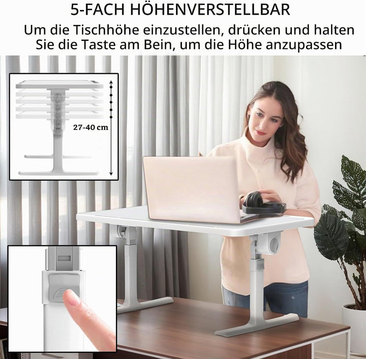 Soontrans Laptoptisch 60 x 40 cm, Laptop Tisch mit Schublade, Höhenverstellbar, Winkelverstellbar, K