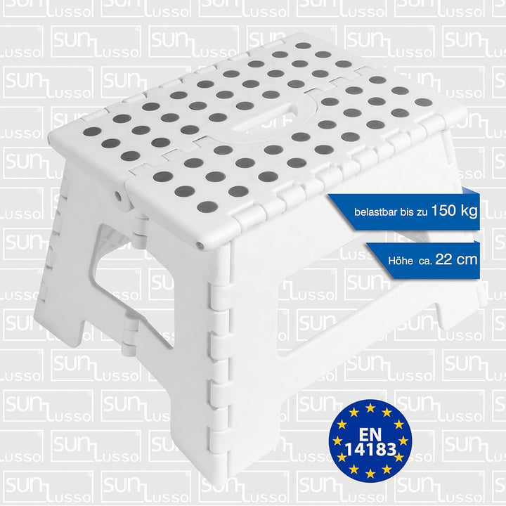Tritthocker klappbar, Klapphocker faltbar 150 kg, 1 Stufe, rutschfest (Weiss, 35 x 22 x 29 cm) Weiss