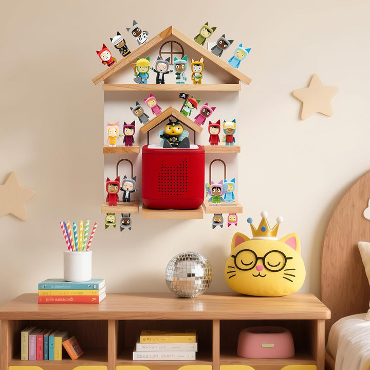 Gieanoo Weiss Tonie Regal, Haus-Form Magnet Schwimmende Wand Regal, Kiefer Holz Organizer Kompatibel