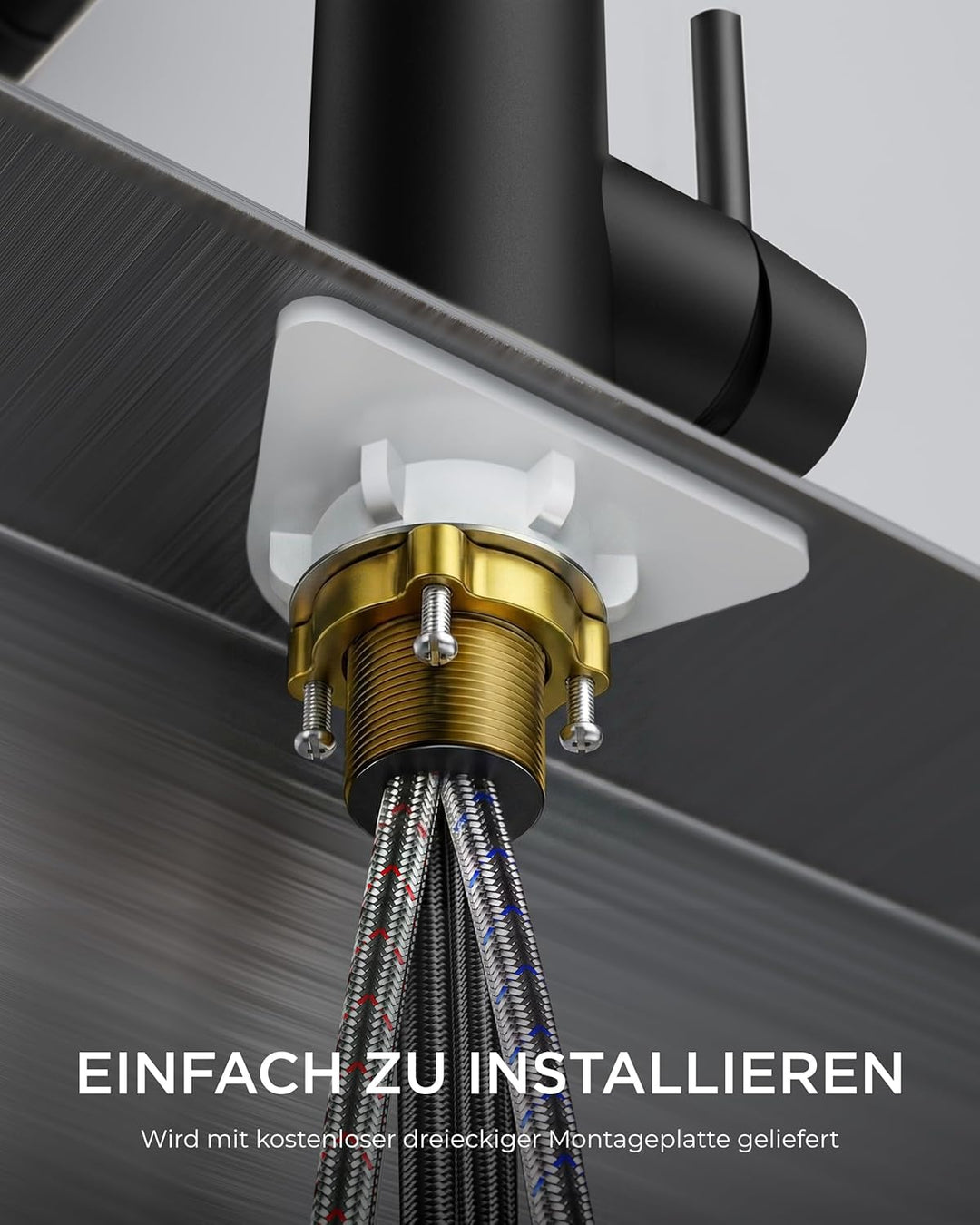 FORIOUS Wasserhahn Küche Schwarz, Küchenarmatur Ausziehbar mit Brause, Spültischarmatur Küche, L-för