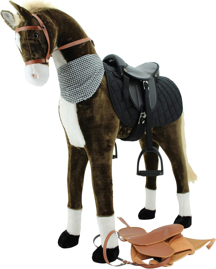Sweety Toys 14149 Stehpferd Standpferd Reittier Plüschpferd Reitpferd 110 cm inkl. Sattel mit Steigb
