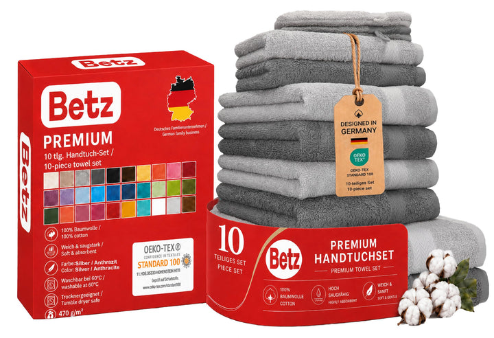 Betz 10er Premium Frottier Handtuch-Set - 2X Duschtücher - 4X Handtücher - 2X Gästetücher - 2X Wasch