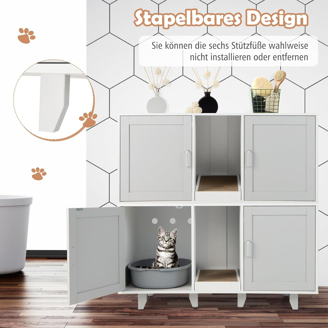 COSTWAY Katzenklo Schrank für 2 Katzen, Katzenschrank für Katzentoilette, Katzenhaus mit 2 Türen & K