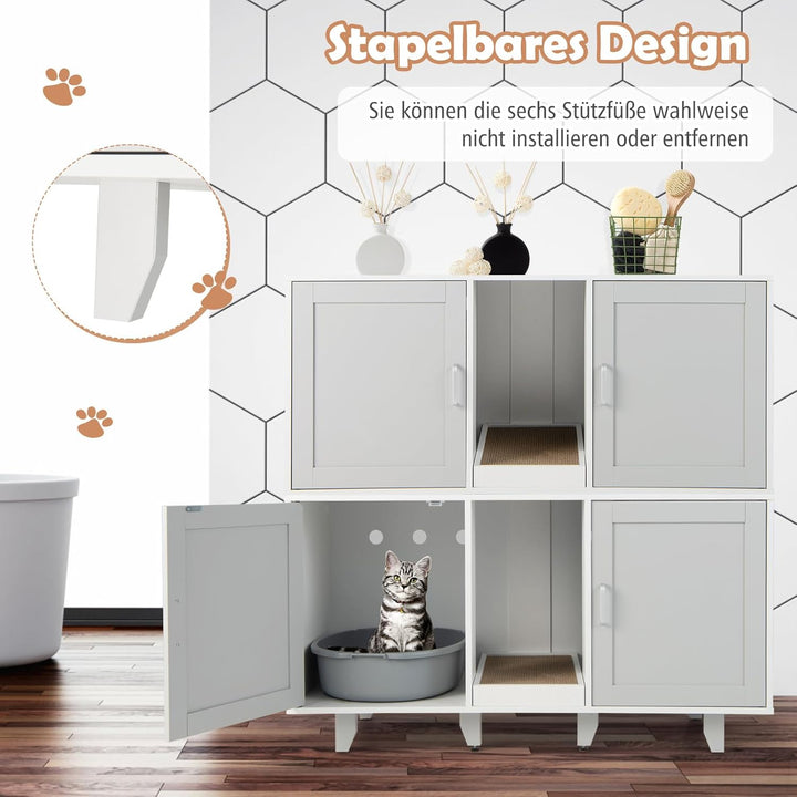 COSTWAY Katzenklo Schrank für 2 Katzen, Katzenschrank für Katzentoilette, Katzenhaus mit 2 Türen & K