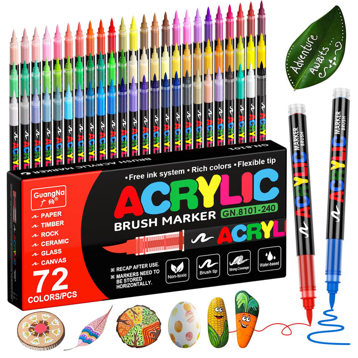72 Farben Acrylstifte für Steine Wasserfest, Permanent Acrylic Marker, Pinselspitze Acrylstifte für