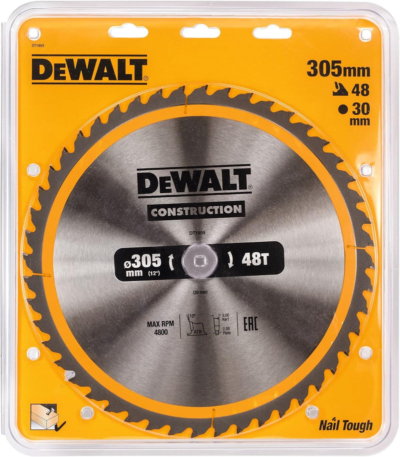 DeWalt Bau-Kreissägeblatt für Stationärsägen/Kreissägenblatt DT1959 (305/30 mm 48 WZ, universeller E