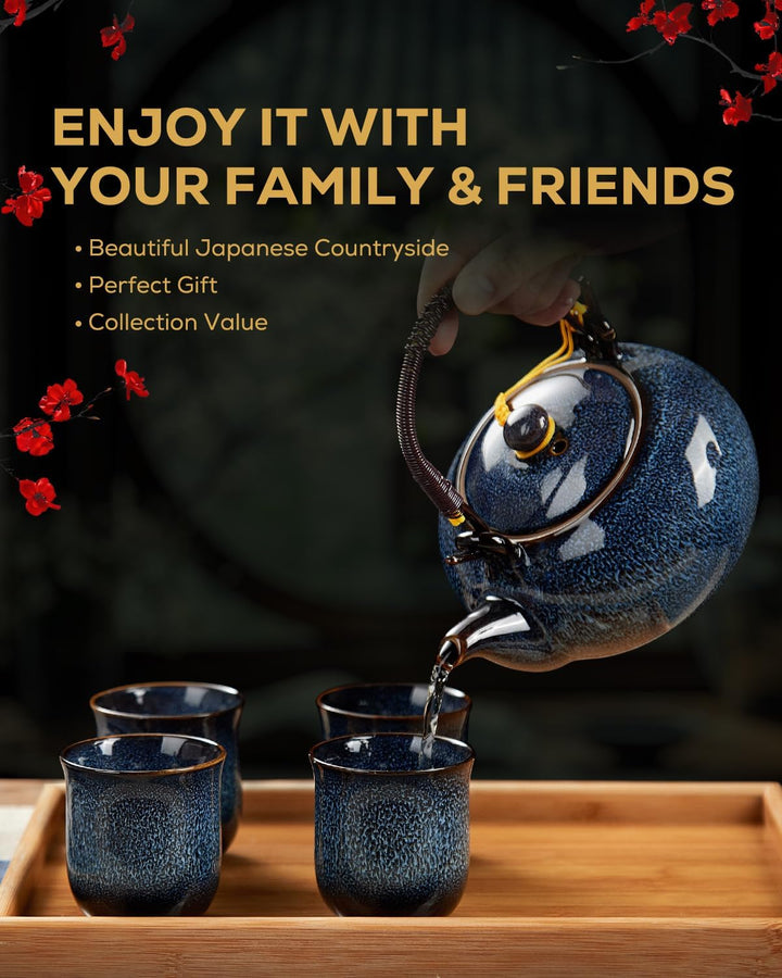 DUJUST japanische Porzellan Teeservice, einzigartiges chinesisches Teeservice Set, hellblau, Blau