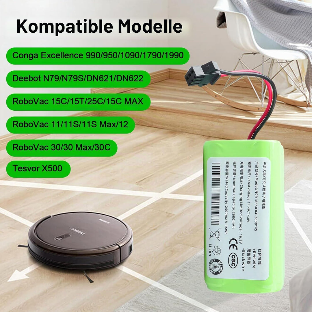 14,4 V 2600 mAh Ersatzakku für Ecovacs Deebot N79 N79S DN622, Li-Ionen-Akku kompatibel mit Tesvor 50