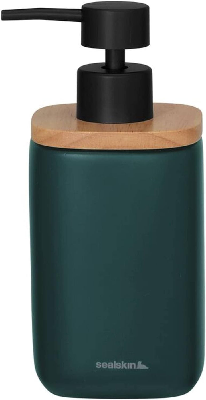Sealskin Mind Seifenspender 200 ml, aus Zement gefertigt, Details aus Holz, Farbe: Dunkelgrün 200 ml
