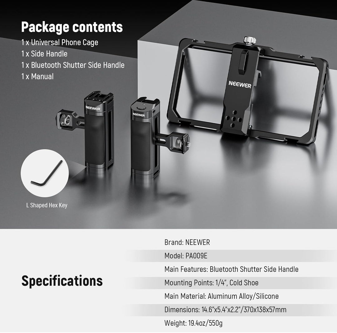 NEEWER Universal Telefon Käfig Video Rig mit Bluetooth Auslöser Seitengriff komfortable Griffe Handy
