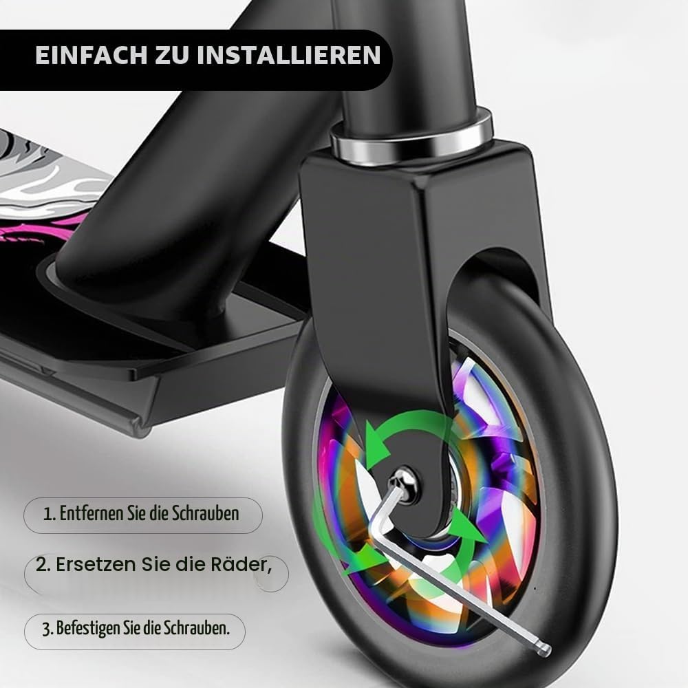 YANGUN Stunt Scooter Rollen, 2 PCS Scooter Ersatzräder 88A mit ABEC-9 Lager Aluminium Speichenkern,