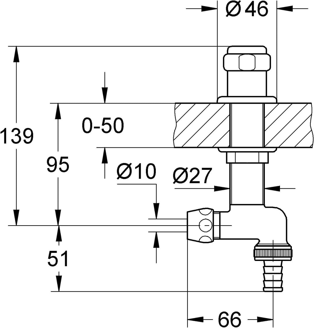 GROHE Original WAS® Untertischventil 1/2″ (Spültischmontage, bis 50 mm verstellbar, eigensicher gege