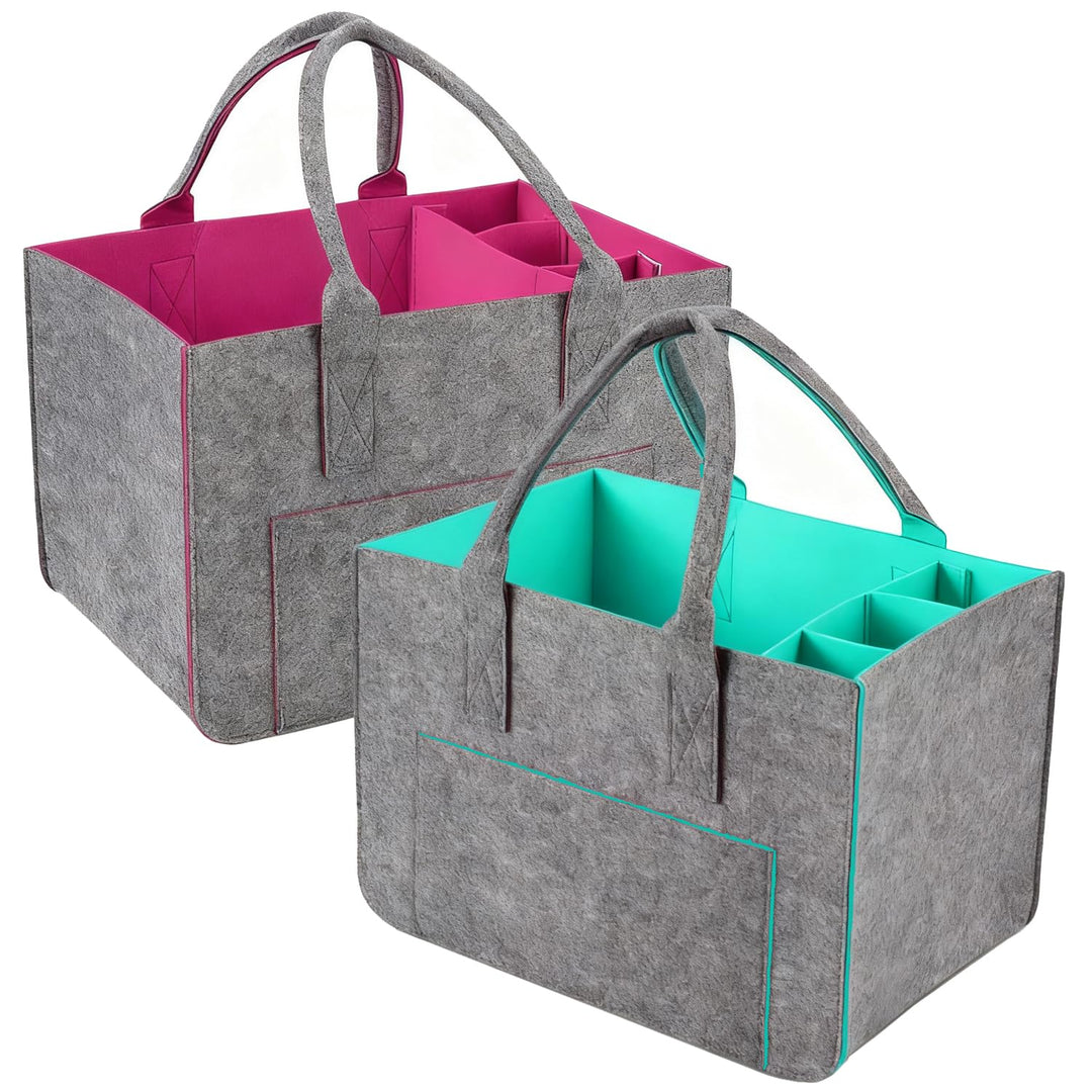 2 Stück 30L Gross Filztasche Einkaufstasche mit Fächern, Faltbar Filztaschen Shopper mit Stabile Hen