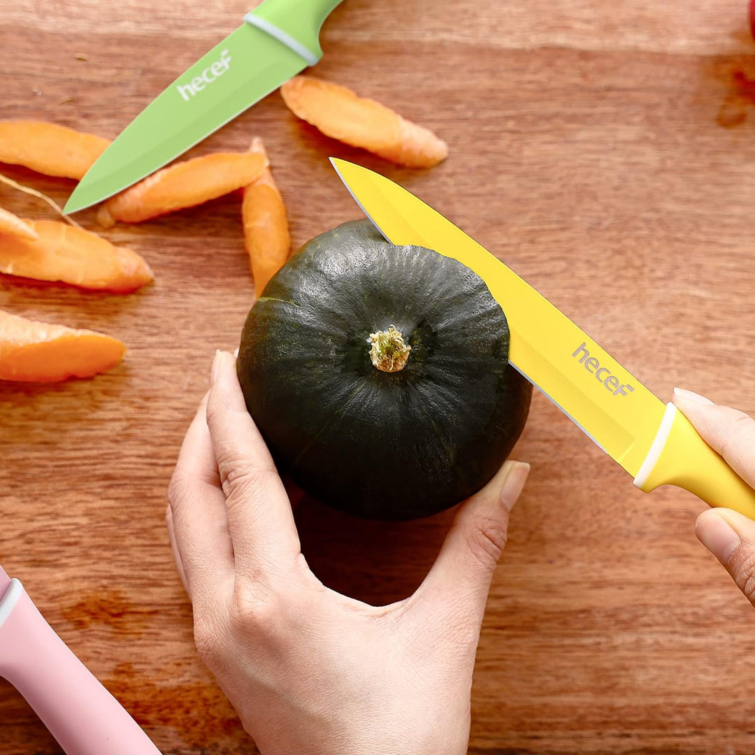 hecef 6 Teilig Messer Set, Küchenmesser Set Bunte Non-Stick, Scharfe Messerset Edelstahl, Profi Koch