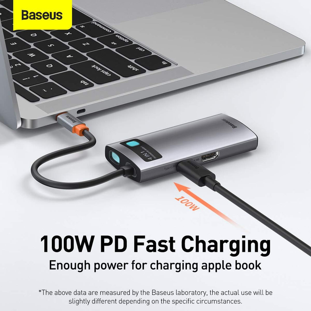 Baseus Metal Gleam 4 in 1, Multifunktions-PC/Telefon-Hub Adapter, Grau, Anzahl der Anschlüsse: 4, Ei