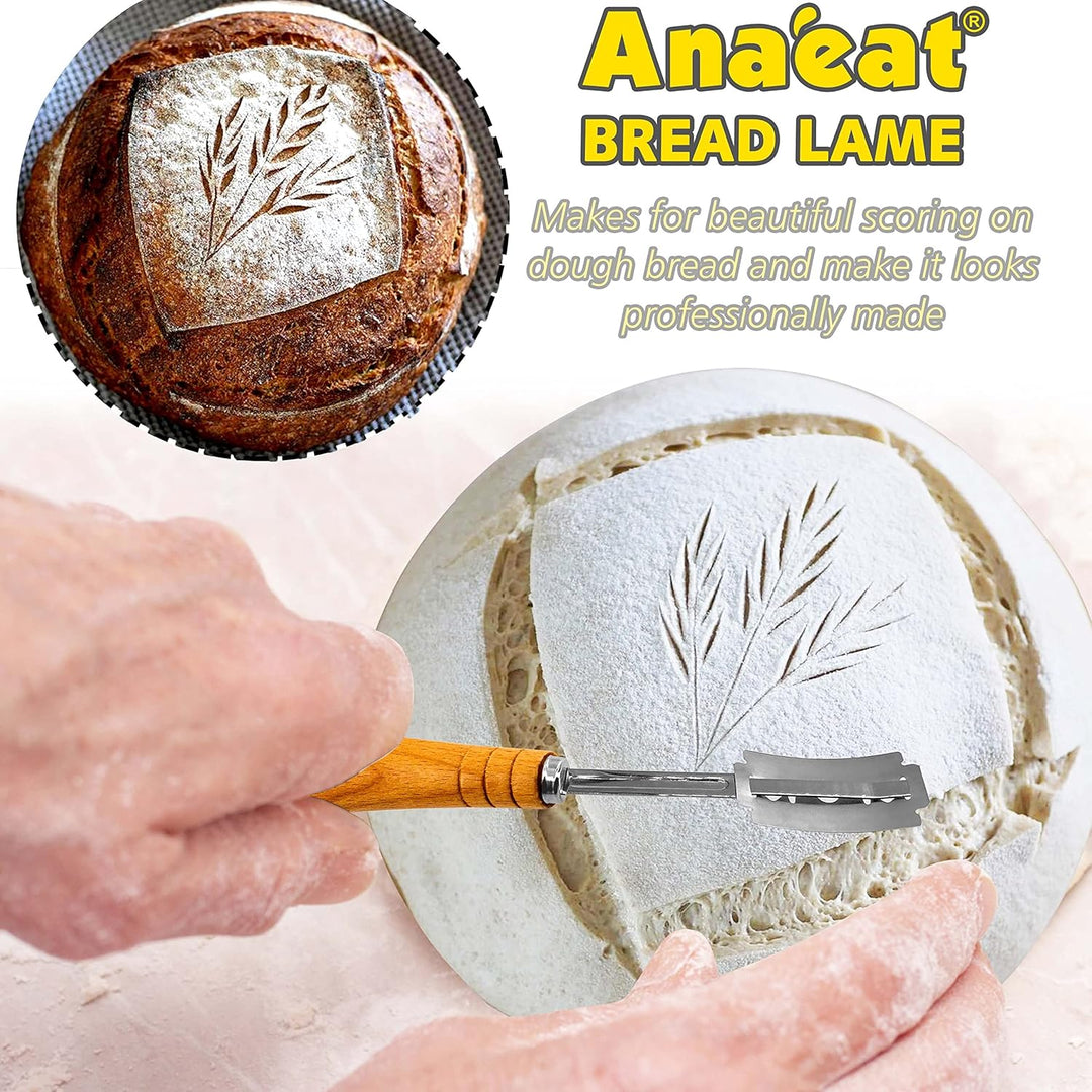 Anaeat 25 cm Brot-Banneton-Gärkorb-Set – runder Sauerteig-Gärkorb aus 100% natürlichem Rattan mit La