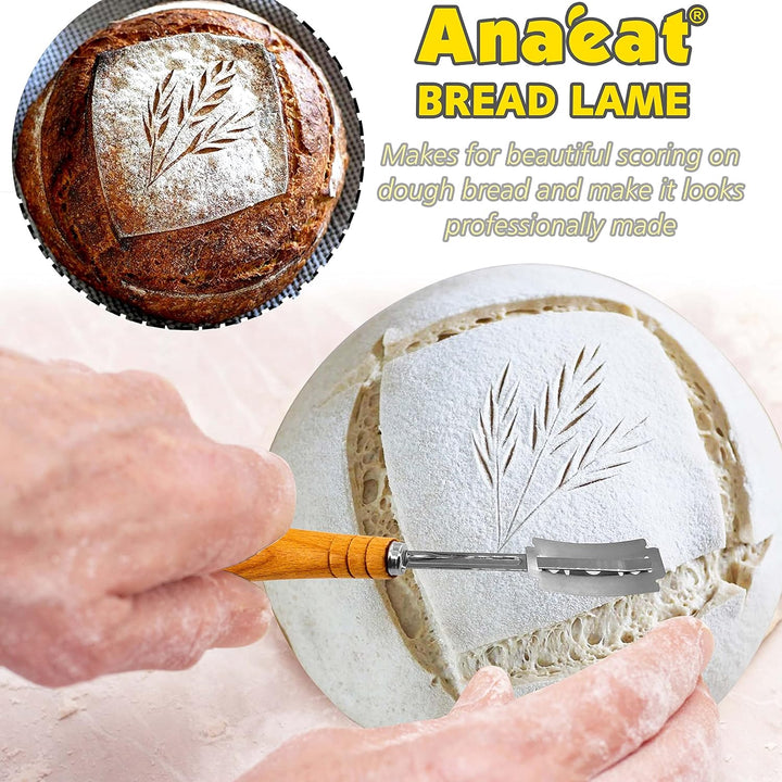 Anaeat 25 cm Brot-Banneton-Gärkorb-Set – runder Sauerteig-Gärkorb aus 100% natürlichem Rattan mit La