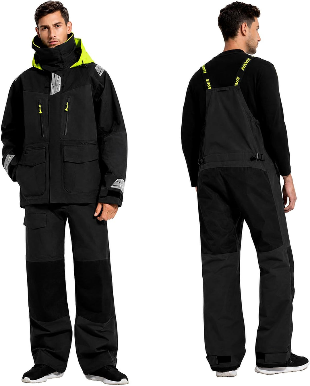 Herren Offshore Segelanzug 3-Lagen Wasserdicht Atmungsaktiv - Profi Segeljacke mit Neon-Kapuze & Ref