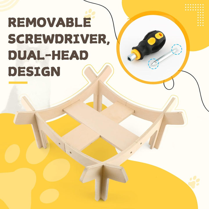 Erhöhtes Katzenbett in Blumenform,Stabiles Holzkatzensofa,Weiche Haustiersofa,Katzenstuhl mit Abnehm