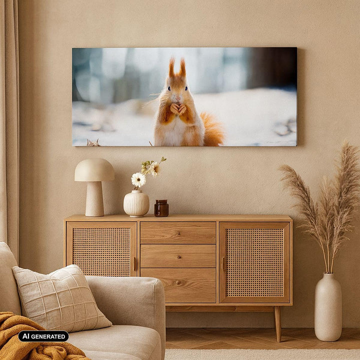 Panorama Bilder auf Leinwand Eichhörnchen Winter Schnee Essen Leinwandbild 90x30cm Wandbilder Dekora