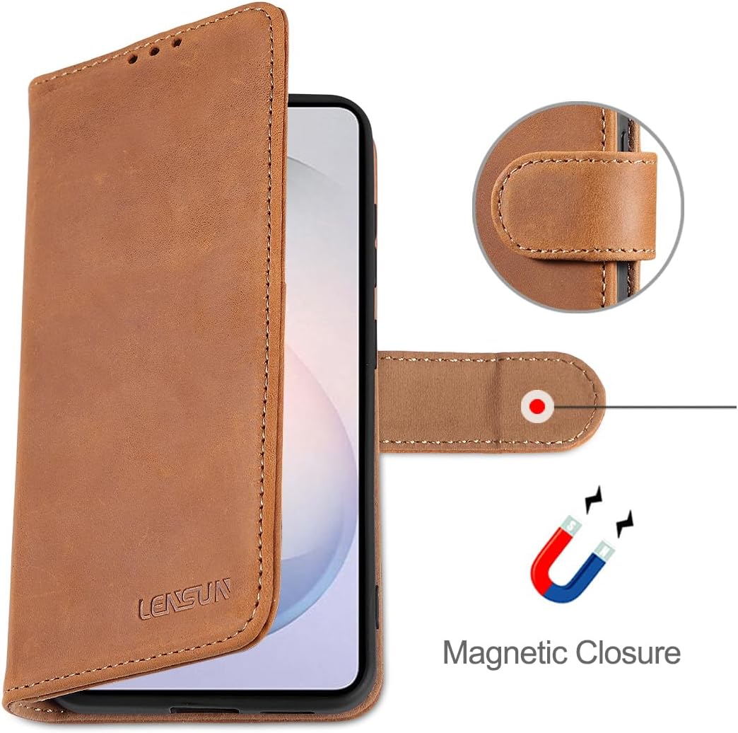 LENSUN Echtleder Hülle für Samsung Galaxy S26, Handyhülle [Premium Echtes Leder][RFID Schutz Tasche]