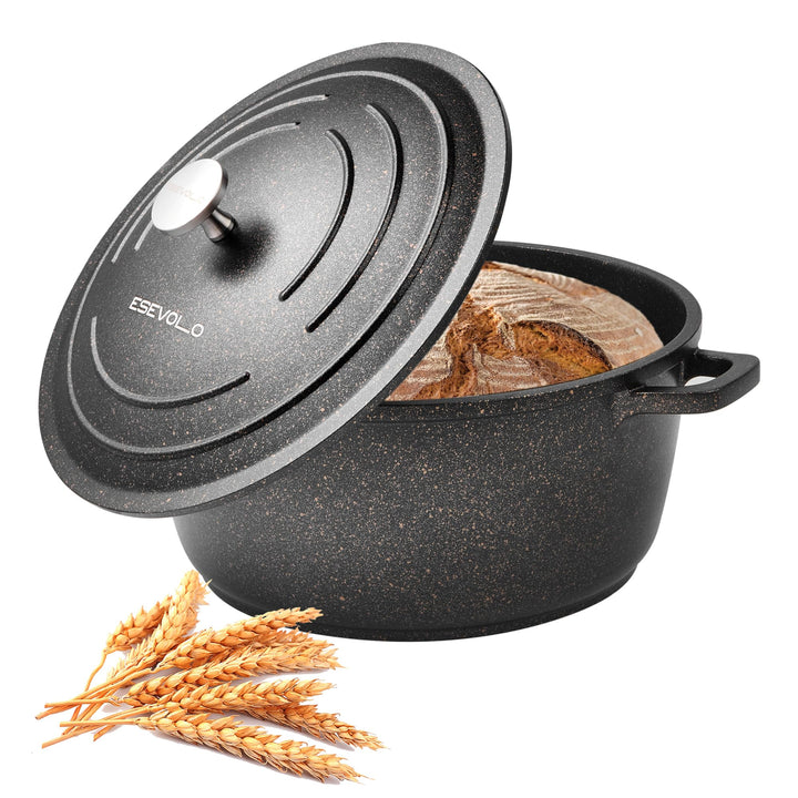 ESEVOLO Bräter mit Deckel Schmortopf Induktion 24 cm Brot Backen Dutch Oven Stil, leichter als Gusse