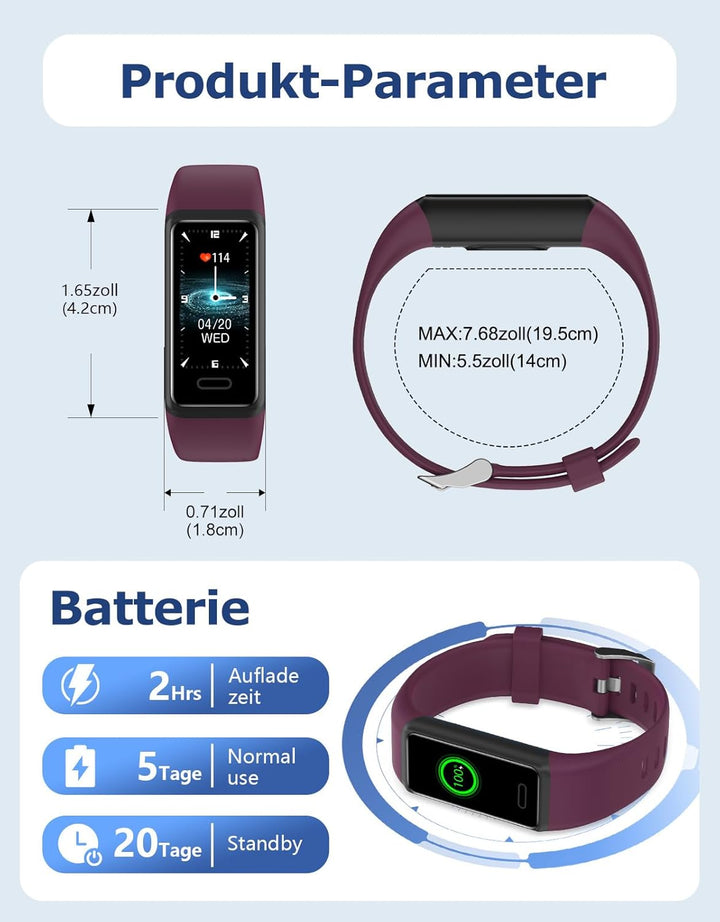 Cloudpoem Fitness Tracker,Fitnessuhr für Damen Herren mit Pulsuhr,Schrittzähler,Kalorienzähler,Schla