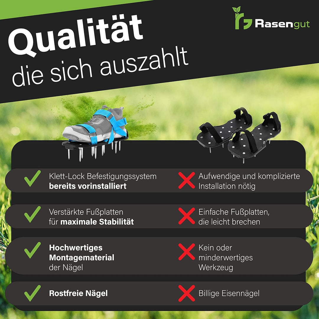 Rasengut Rasenlüfter Nagelschuhe für unkrautfreien Rasen - Hand Vertikutierer zum Rasen belüften und