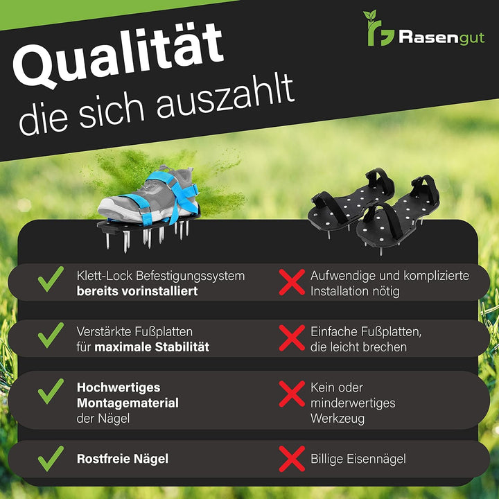 Rasengut Rasenlüfter Nagelschuhe für unkrautfreien Rasen - Hand Vertikutierer zum Rasen belüften und