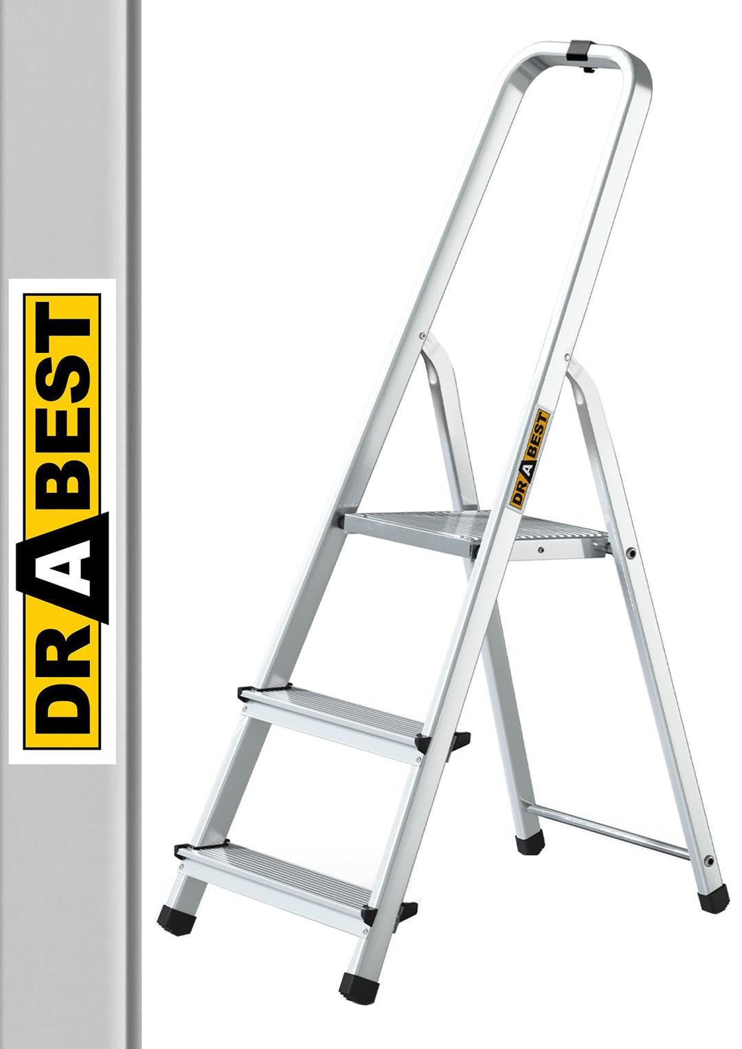 DRABEST Trittleiter 3 Stufen klappbar Alu Leiter mit Ablage Haushaltsleiter Belastbar bis 125 kg Ste