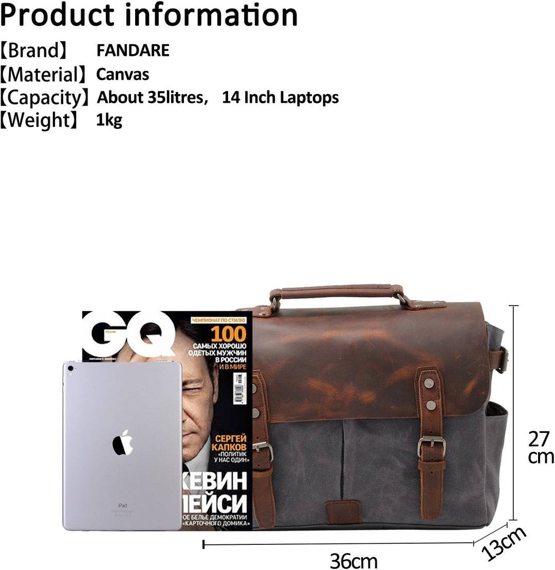 FANDARE Mode Tragbare Aktentasche Umhängetasche 14-Zoll-Laptop Herren Handel Studenten Reisen Multif
