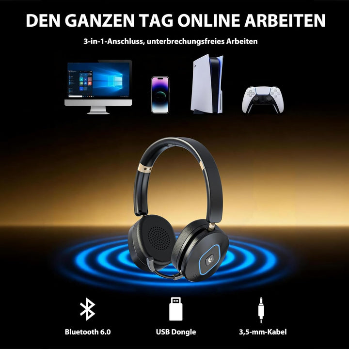 Earbay Kabelloses Headset mit Mikrofon für die Arbeit, V6.0 Bluetooth-Headset mit Geräuschunterdrück