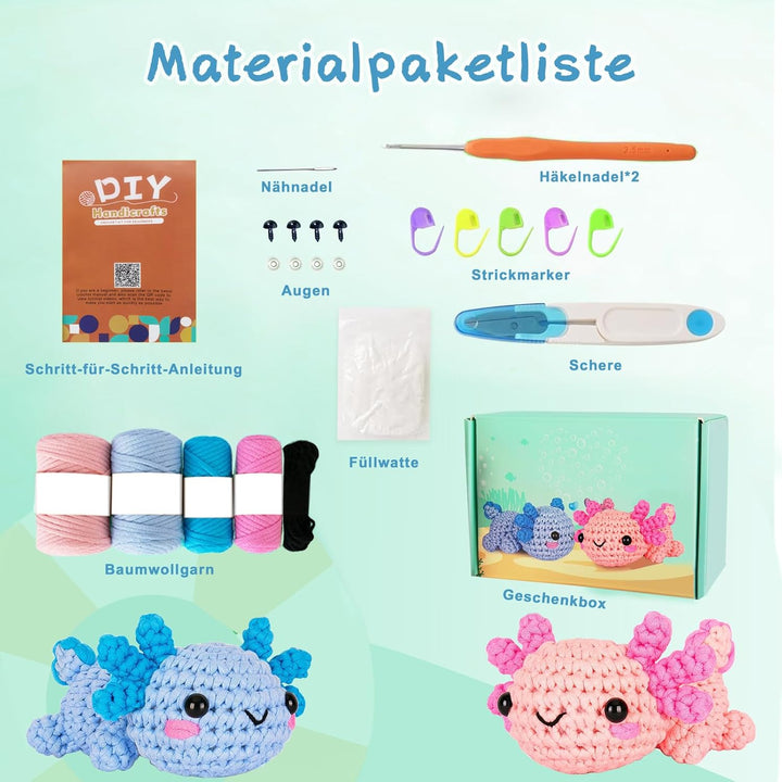 LYKTRIX Häkelset für Anfänger, 2Pack Häkelset Tiere und Strickset für Anfänger mit Videoanleitungen,