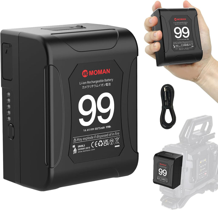 V-Mount Akku, Moman Power99 V-Lock Battery mit Dual D-Tap & 65W PD USB-C Output 99Wh/14.4V 15A 200W