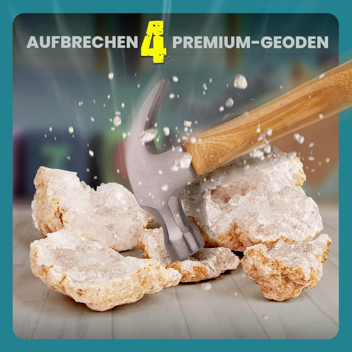 Byncceh Geoden zum Aufbrechen – 4 aufbrechbare Geoden mit Schutzbrille, Lernhandbuch, Lupe &amp; Aufbewa
