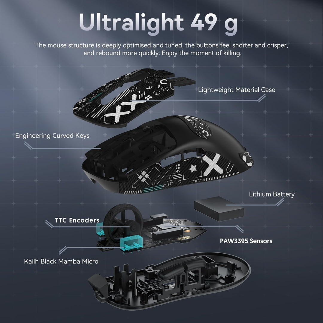 ATTACK SHARK X3 Pro 4K/8K Hz Maus, 49 g SUPERLEICHT, PixArt PAW3395 Gaming-Sensor, BT/2,4G kabellose