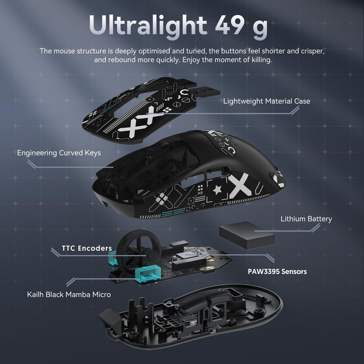ATTACK SHARK X3 Pro 4K/8K Hz Maus, 49 g SUPERLEICHT, PixArt PAW3395 Gaming-Sensor, BT/2,4G kabellose