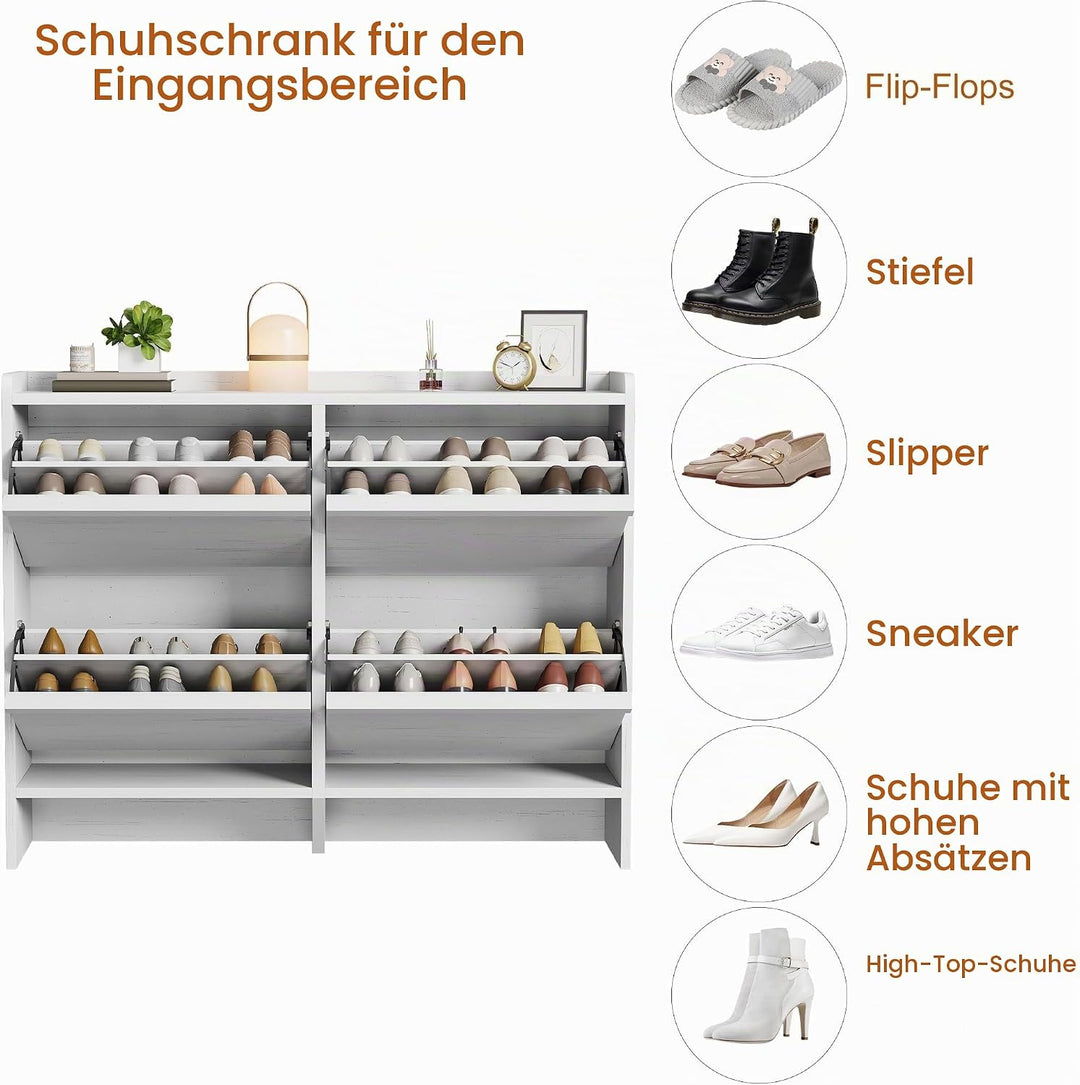Schuhschrank 4 Klapptüren, Moderner Schuhschrank mit Metallbeinen, Schuhaufbewahrung, Flurschrank fü